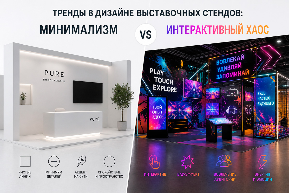 Тренды в дизайне выставочных стендов: минимализм vs интерактивный хаос